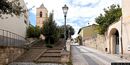 Escolca: chiesa parrocchiale di Santa Cecilia: la scalinata di accesso alla piazza sulla quale si affaccia la chiesa