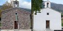 Arzana-Facciata della chiesa di San Vincenzo Ferrer prima e dopo il restauro