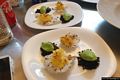 Cagliari-Hit&agraveBistrot: cromble di olive con gelato al basilico e chips di tapioca al sesamo con purea di mango