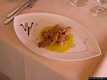Castelsardo: il ristorante il Cormorano: fiori di zucchine con ripieno di gambero bardato con crema di zafferano di San Gavino Monreale