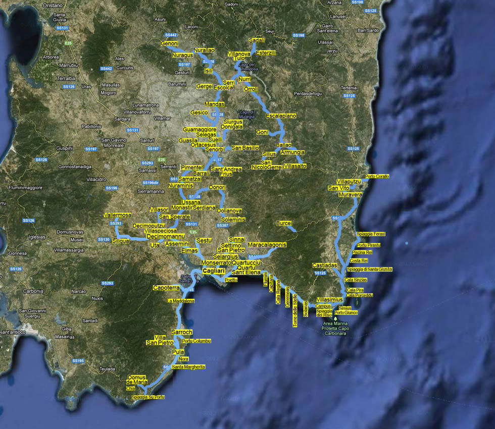 Carta geografica della Città metropolitana di Cagliari