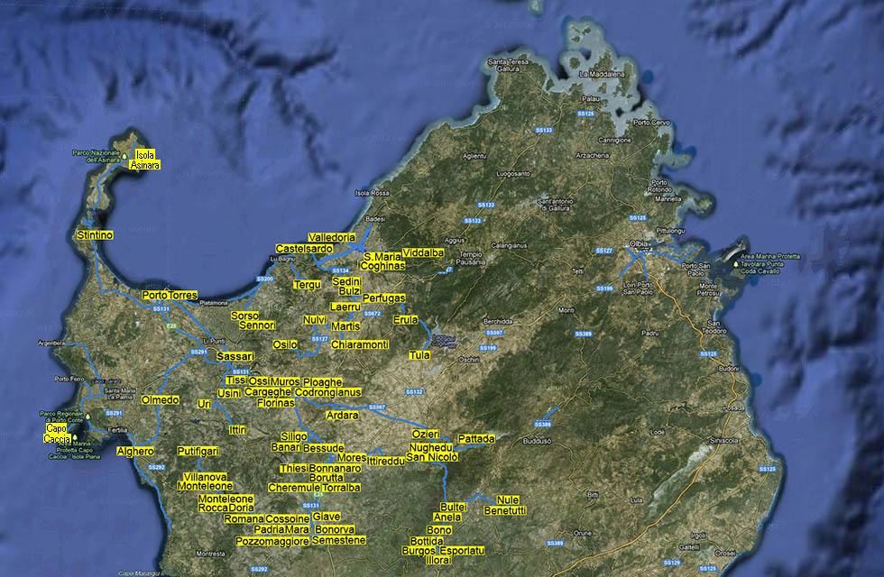Carta geografica della Provincia di Sassari