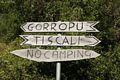 Dorgali: verso Tiscali: cartello in fondo valle che segnala il bivio per il Gorropu e per Tiscali