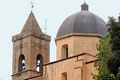Laconi: chiesa parrocchiale di Sant’Ambrogio: la torre campanaria con la cupola