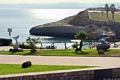 Porto Torres-Nel parco di Balai la scultura SoNoS in fondo a sinistra e la scultura della tartaruga sulla destra