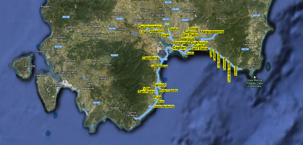 Carta geografica della città metropolitana di Cagliari