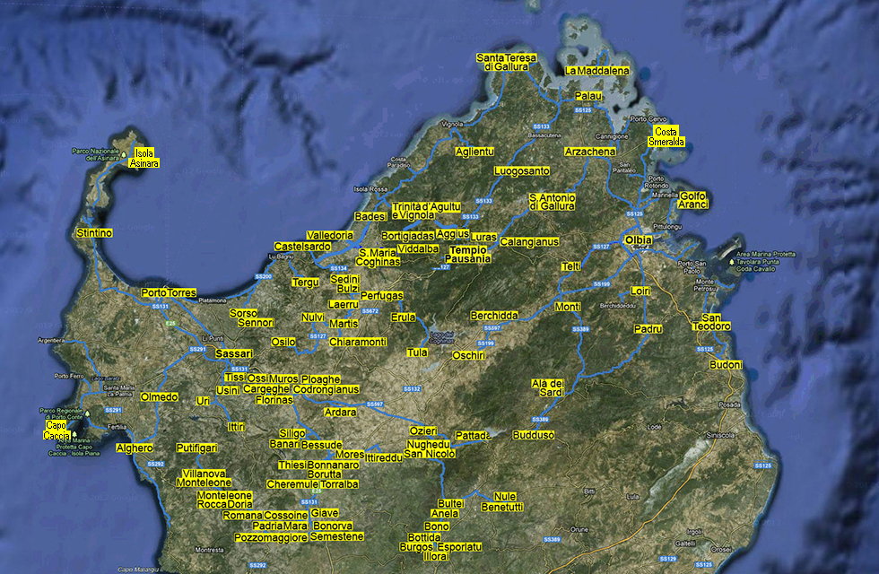 Carta geografica della Provincia di Sassari