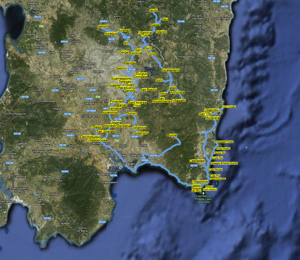 Carta geografica della Provincia di Cagliari