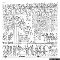 Medinet Habu: guerrieri Egizi e mercenari Shardana col caratteristico elmo munito di corna e col disco solare