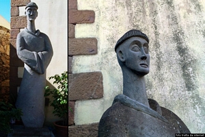 Teulada: chiesa di San Francesco: la statua del Santo davanti alla chiesa