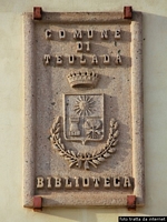 Teulada-Palazzo Baronale dei Sanjust: targa della Biblioteca Comunale